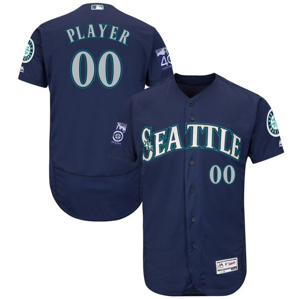Men Seattle Mariners Majestic Alternate Navy Blue 2017 Authentic Flex Base Custom MLB Jersey with Commemorative Patch->customized mlb jersey->Custom Jersey